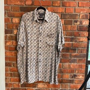 Addendum mens geometric pattern retro mens button down rayon shirt black/tan L